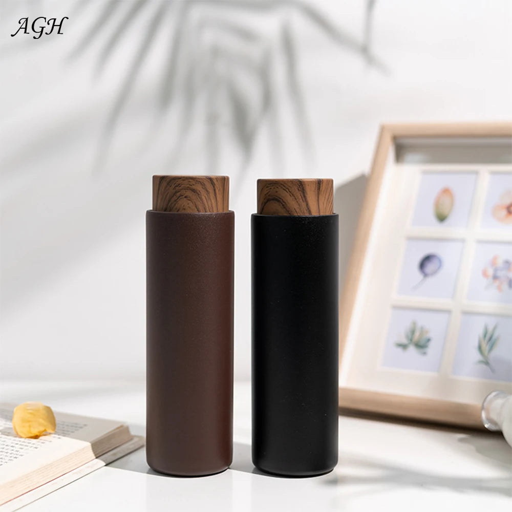 400ml Wooden Grain Cover Customized Color Lid Straight Bottles Stainless Steel Vacuum Insulated Water Bottles With Tea Infuser