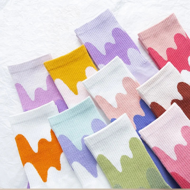 Women's Colorful Candy Color Gradient Cotton Socks Sweet Fresh Patchwork Socks
