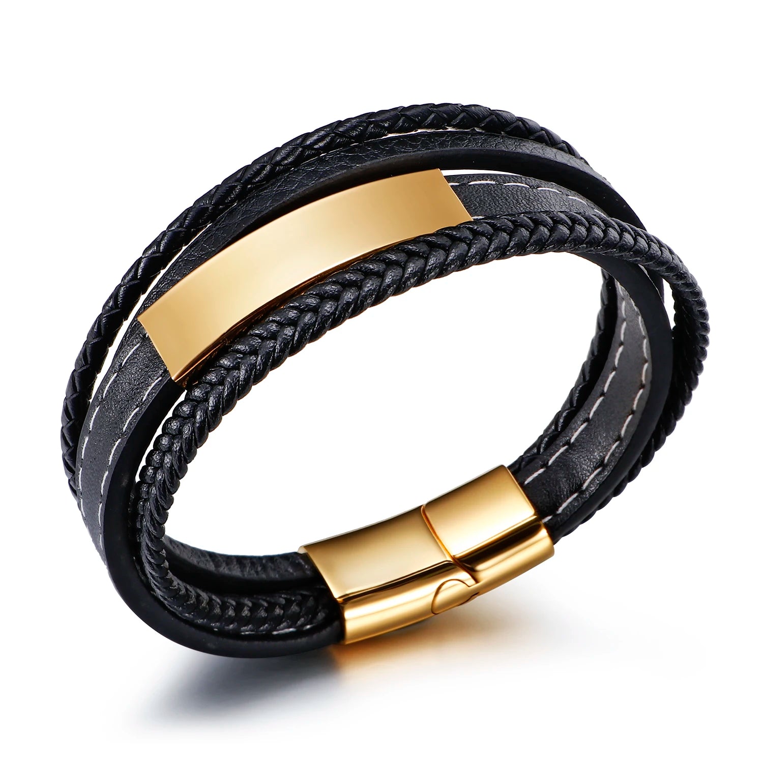 European and American trend multi-layer hand-woven curved brand stainless steel  men's bracelet