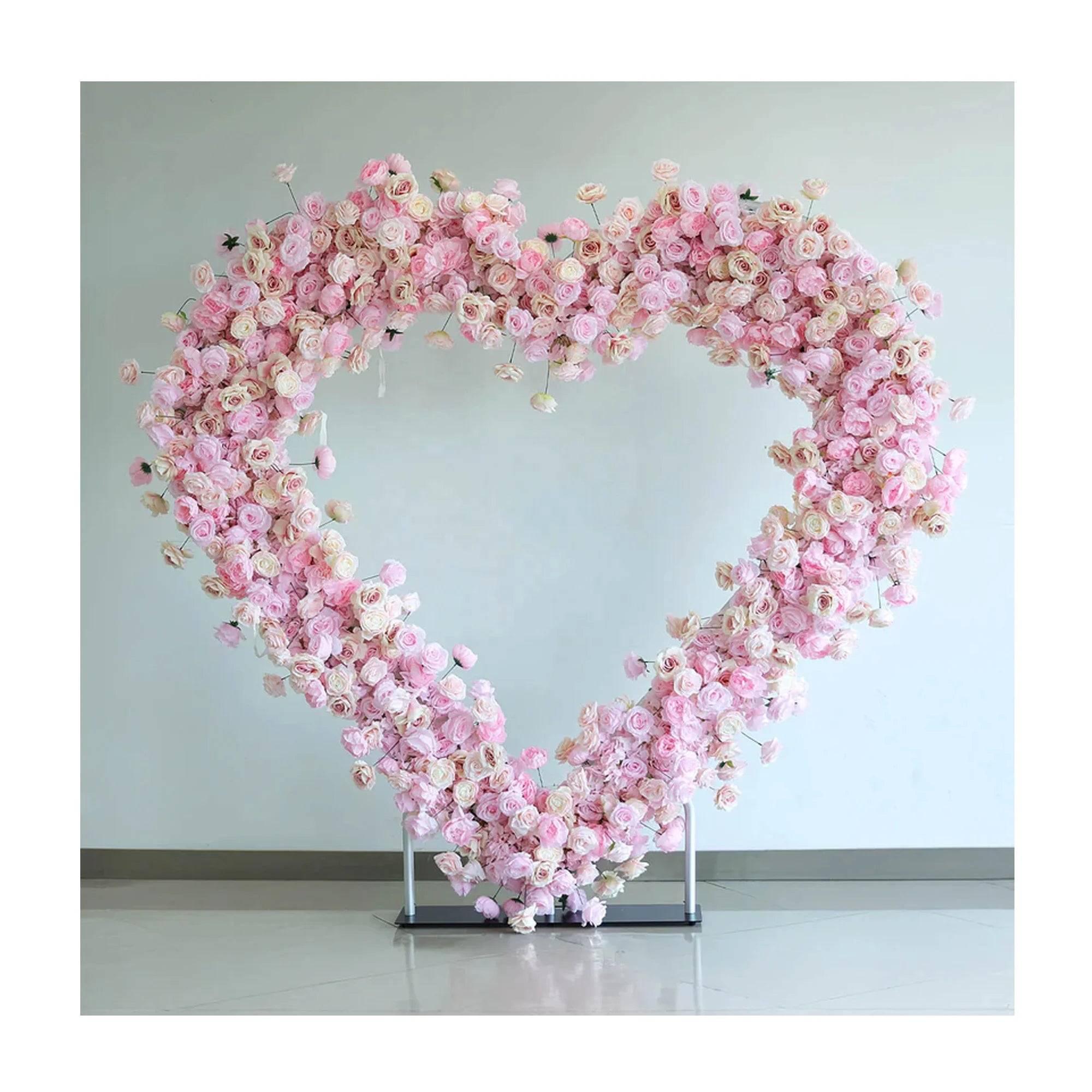 Luxury Heart-Shaped Shelf Prop Frame Decor Floral Artificial Pink White Rose Flower Love Stand for Wedding Arch Backdrop Decor