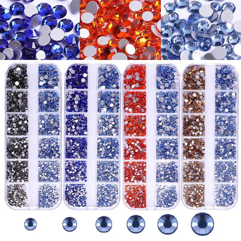 Hot Sale 3D 12 Grid Nail Rhinestone Cross Border Two-Color Flat Crystal Glass Round Diamond Set