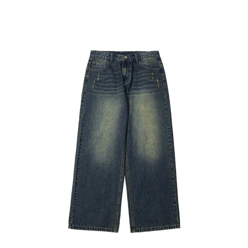 Custom New Fashion Formal Mid Waist Solid Satin Breathable Monkey Wash Straight Blue Wide Leg Denim Plus Size Men's Jeans