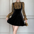 ZYHT 21560 Custom Black Velvet Casual Party Long Sleeve Fashion Women Crystal a Line Short Dress for Ladies