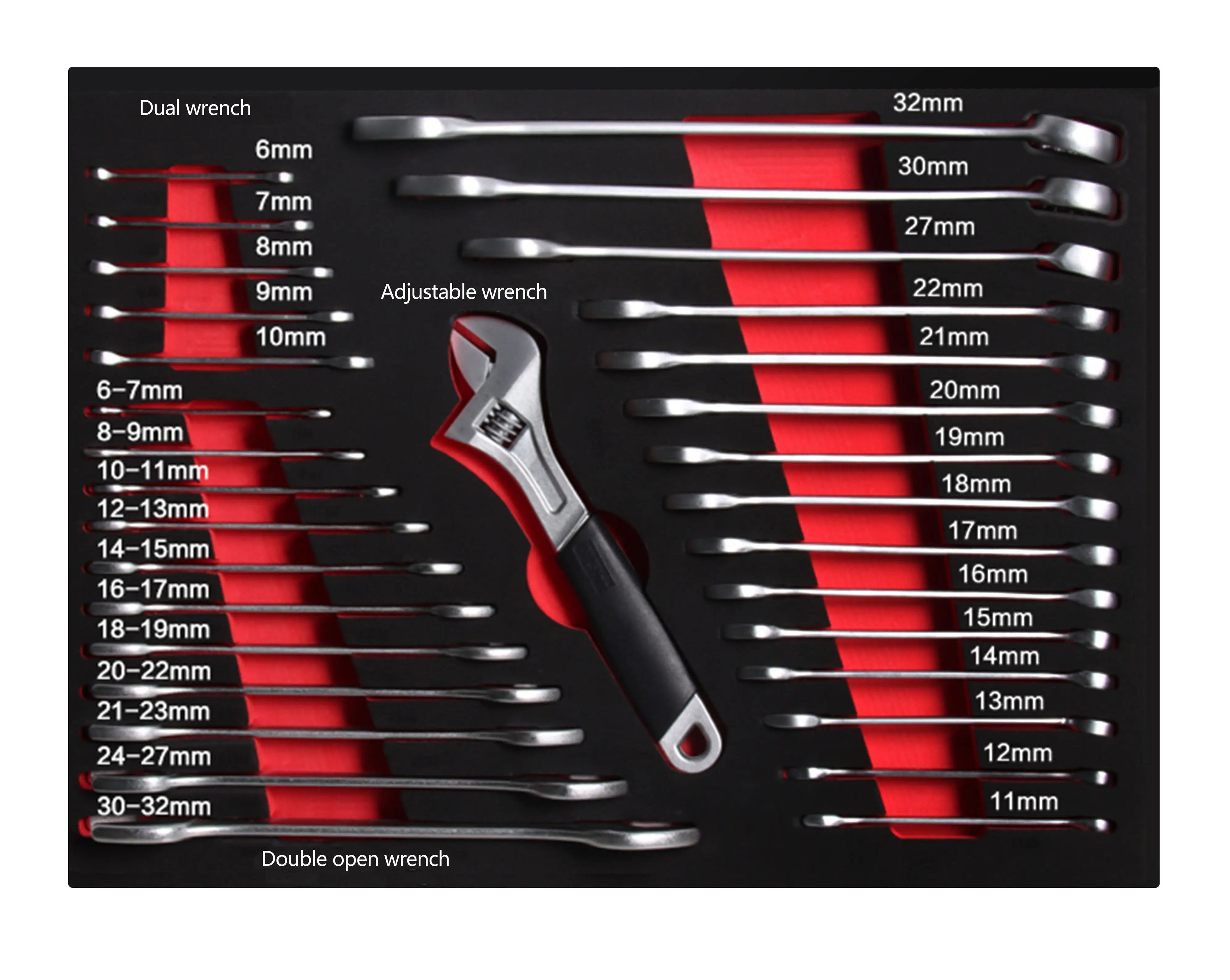 33PCS Combination Wrench Double Open End Wrench and Adjustable Wrench Hand Tool Set