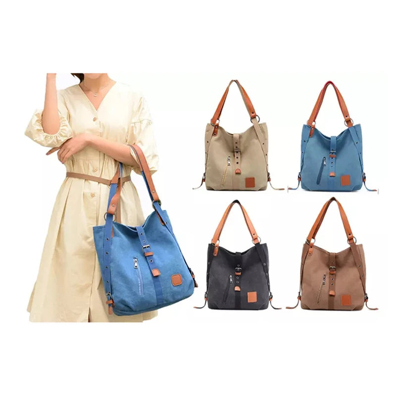 Custom logo Fashion Vintage High Level 100% Cotton Canvas Hand Bag Convertible Backpack Casual Multi-functional Canvas Shoulder
