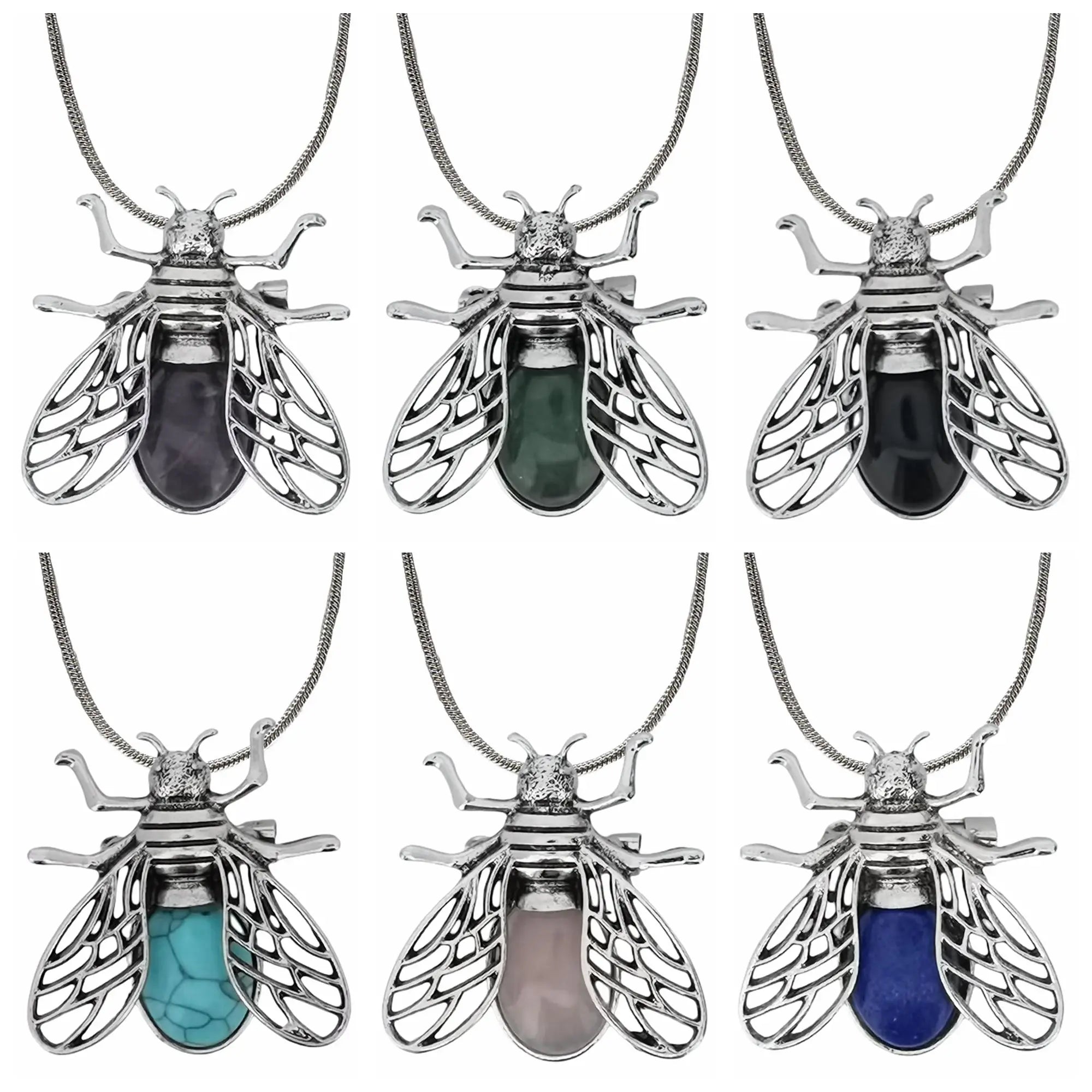 Wholesale Natural Crystals Healing Stones Pendant Fashion Fly Animal Necklace for Women Men Accessories