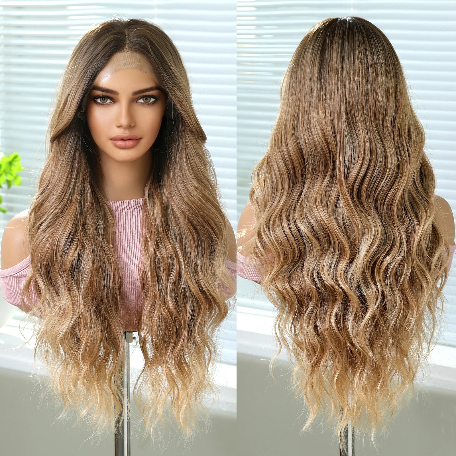 13*6 Front Lace Synthetic Japanese Future Fiber Long Natural Curly Wave Wig Light Brown Blonde Wig Soft Smooth Long-lasting Wave