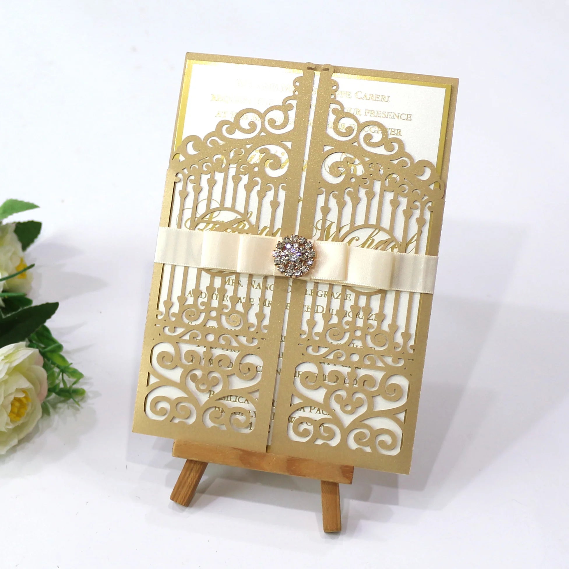 Special Design Customized Pearl Laser Luxury Double-Door Wedding Invitations Cards Designs Greeting Paper Card