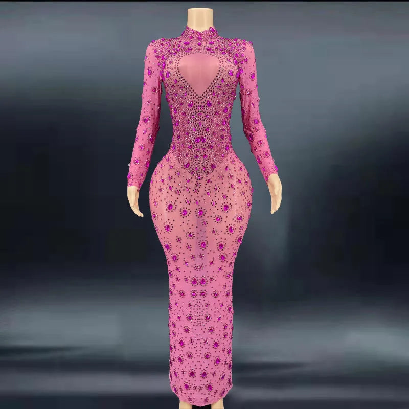Stage Show Singer Evening Dress 2022 Crystals Diamond Occasion Wedding Dress Long Sleeve Elegant Vestidos Largos De Mujer
