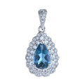 Elegant Rhodium Plated 925 Sterling Silver Pear Cut Natural London Blue Topaz Pendant for Women Birthday Gift