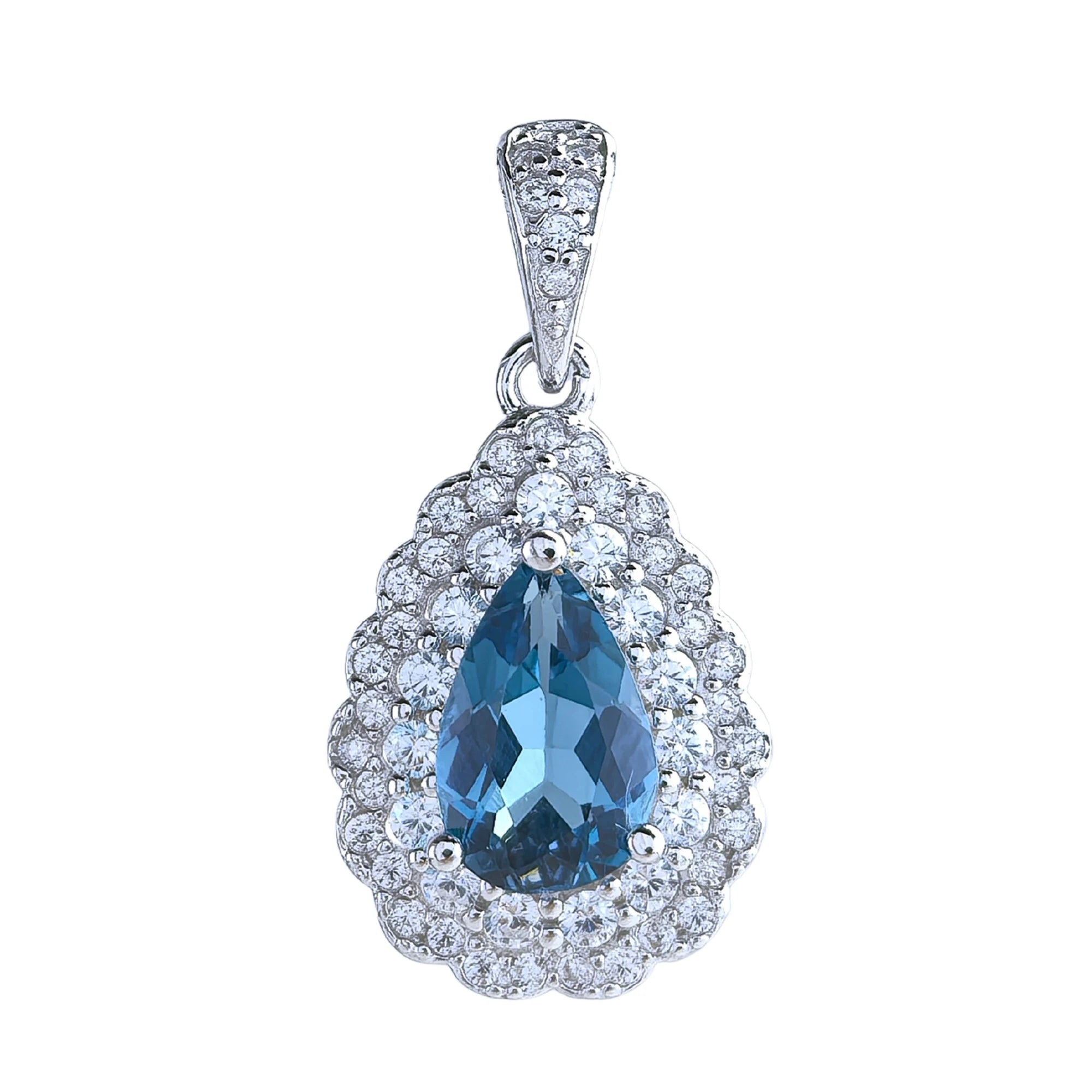 Elegant Rhodium Plated 925 Sterling Silver Pear Cut Natural London Blue Topaz Pendant for Women Birthday Gift