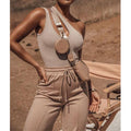 Fashion One Shoulder Ribbed Custom logo Cotton Tank Top Solid Color Bodycon Rib Knitted Bodysuit