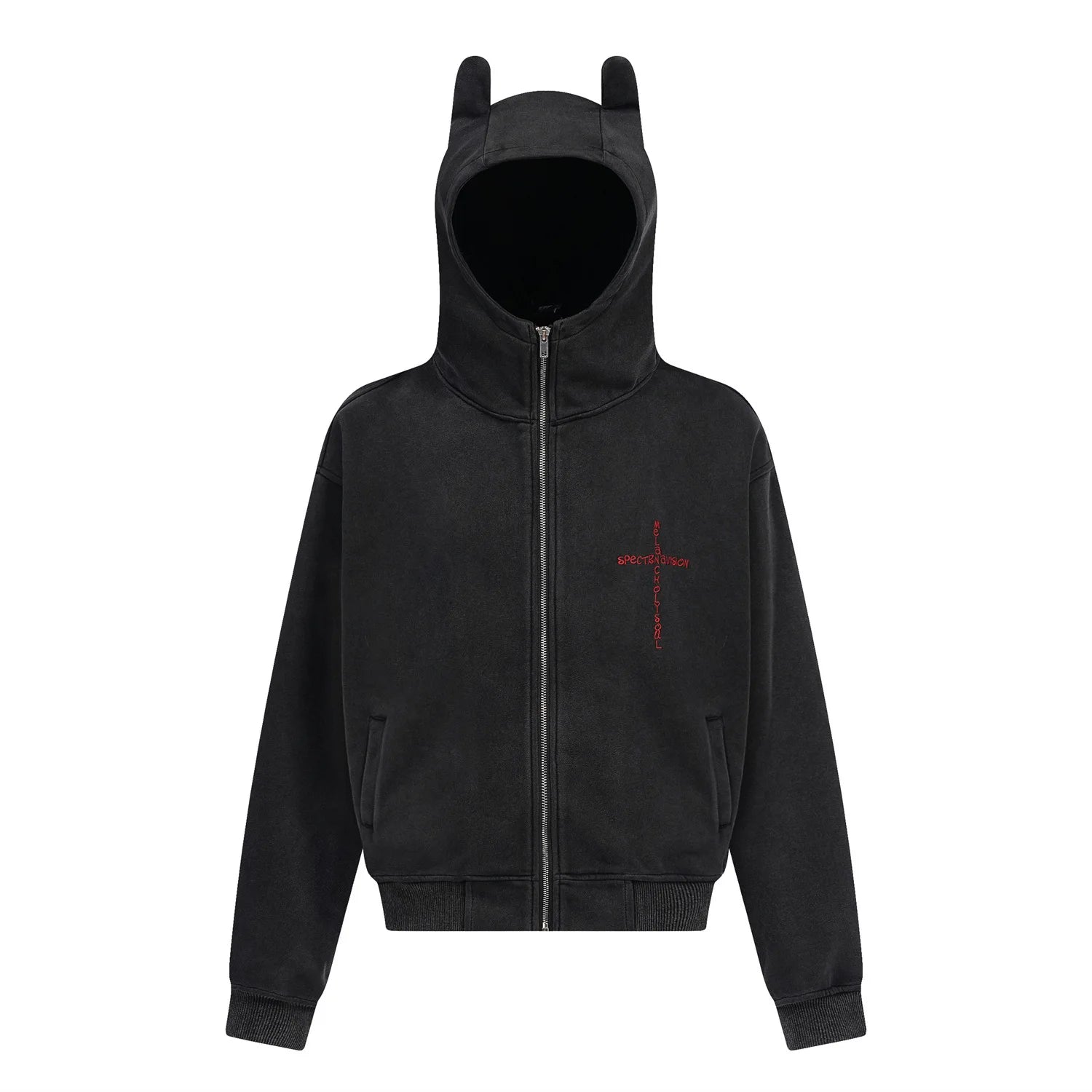 Retro 450g Knitted Cardigan Sweater Casual Solid Distressed Cross Embroidery Hooded Zippered Loose Jacket Hoodie Digital Printing