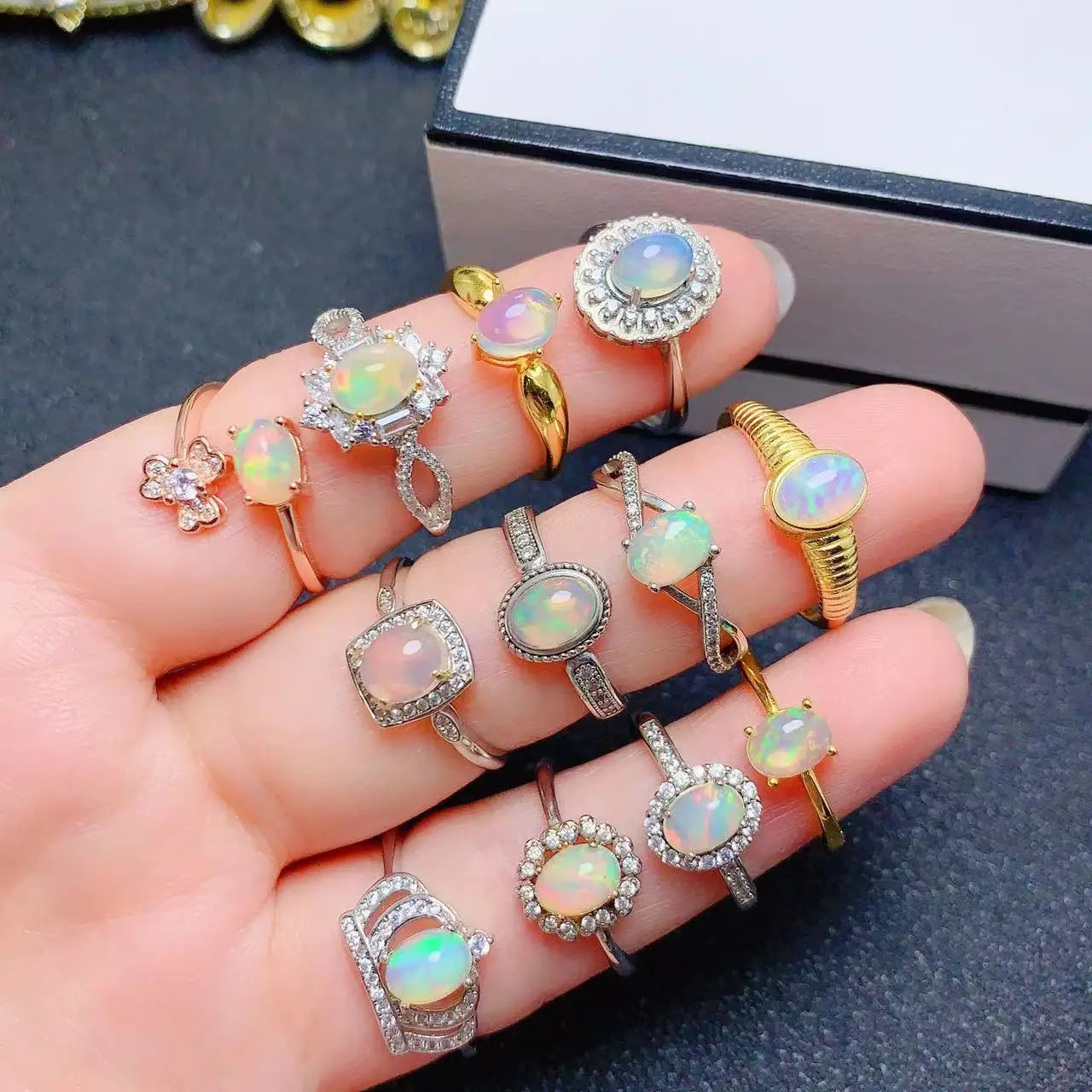 Factory Wholesale Custom Bohemian Vintage Women Rings 925 Sterling Silver Natural Opal Oval Cut New Design for Wedding Party