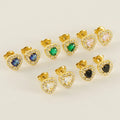 New Colorful 18K Gold Plated Stainless Steel Zircon Heart Stud Earrings Square Inlaid Diamond Studs for Women Jewelry