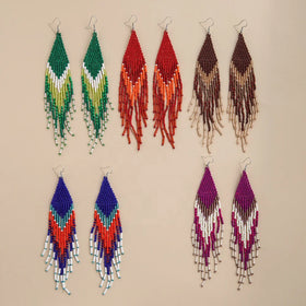 Bohemia Trendy Design Multi-Color Glass Seed Beaded Tassel Drop Earrings Fashion Jewelry for Women