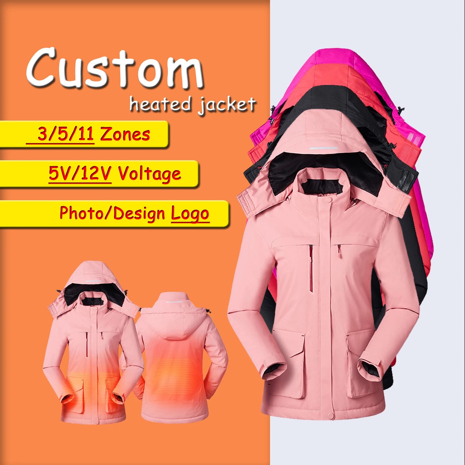 Customization Heated Electric USB Thermal Winter Vest Face Jacket for Men Women Windproof Eco-Friendly Breathable V-neck Collar