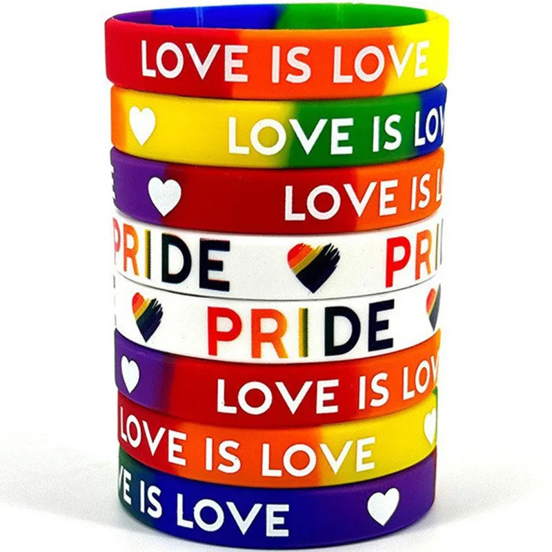 Custom Logo Colorful Rainbow Silicone Rubber Wristband with Pride Love Is Love for Holiday Party Decoration Kids Gift