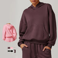 SHINBENE Air Layer Womens Oversized Hooded Sweatshirts Long Sleeve Pullover With Kangaroo Pockets