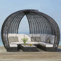 2023 China Manufacturer Outdoor Daybed with Canopy Water-proof Fabric PE Rattan Woven Sunbed Covered Day Bed for Hotel Villa