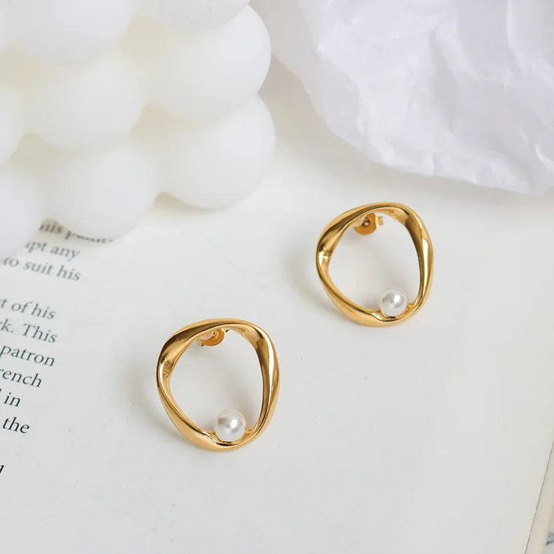 OEM Custom Stainless Steel Metal 18k Gold Plated Pearl Earrings Jewelry for Women
