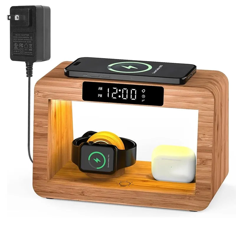 Phone Bamboo Night Stand Charging Dock Station Wood Gift Docking Charger Station Desktop Holder Cradle Stand Organizer for Men