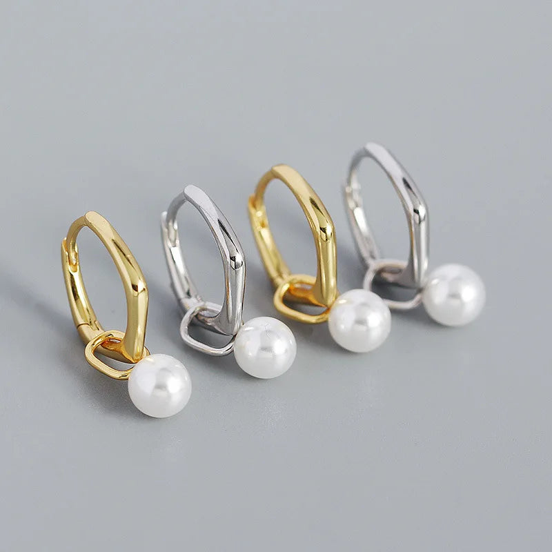 2024 New Fashion Earrings Jewelry 925 Sterling Silver Pearl Drop Hoop Earring for Women 18k Gold Plated Earrings Jewelry