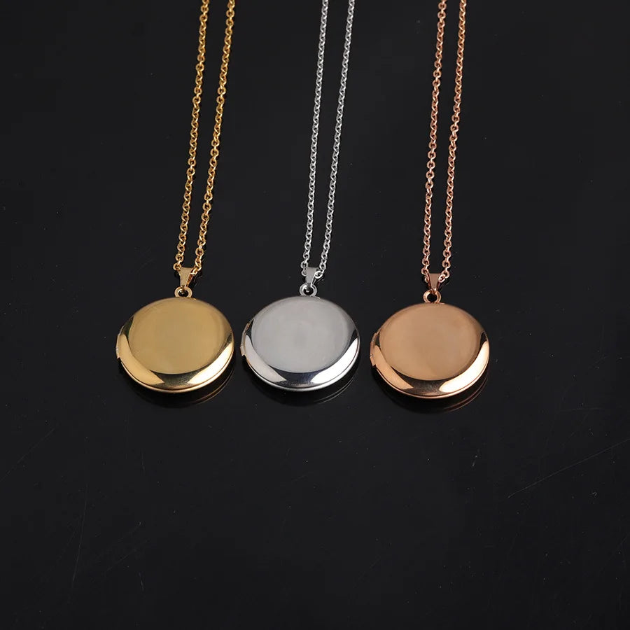 Fashion Jewelry Stainless Steel DIY Circle Picture Frame Photo Locket Pendant Necklace