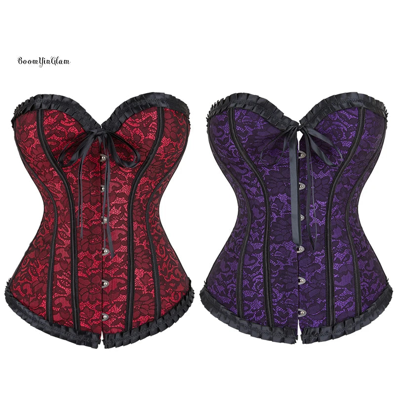 Sexy Top Lace up Bowknot Shapewear Overbust Corset Bustier Body Shaper Plus Size Ann Cherry