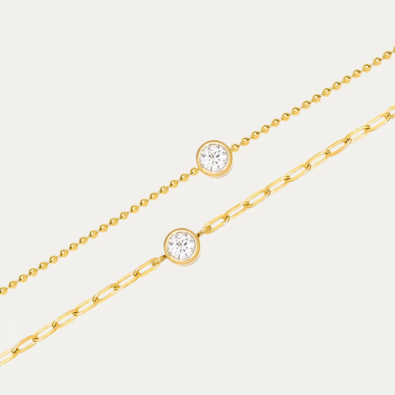 Fashion Jewelry 18K Gold Plated Stainless Steel Paper Clip Chain Bracelet Girls Dainty Cubic Zirconia Bracelets Women