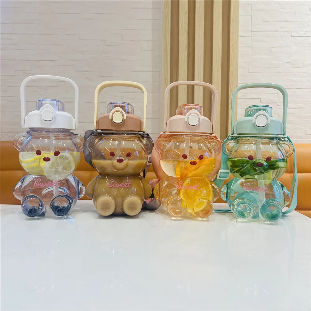 New Design Cartoon Kids Children Big Bear Water Bottle with Bounce Lid for Back to School