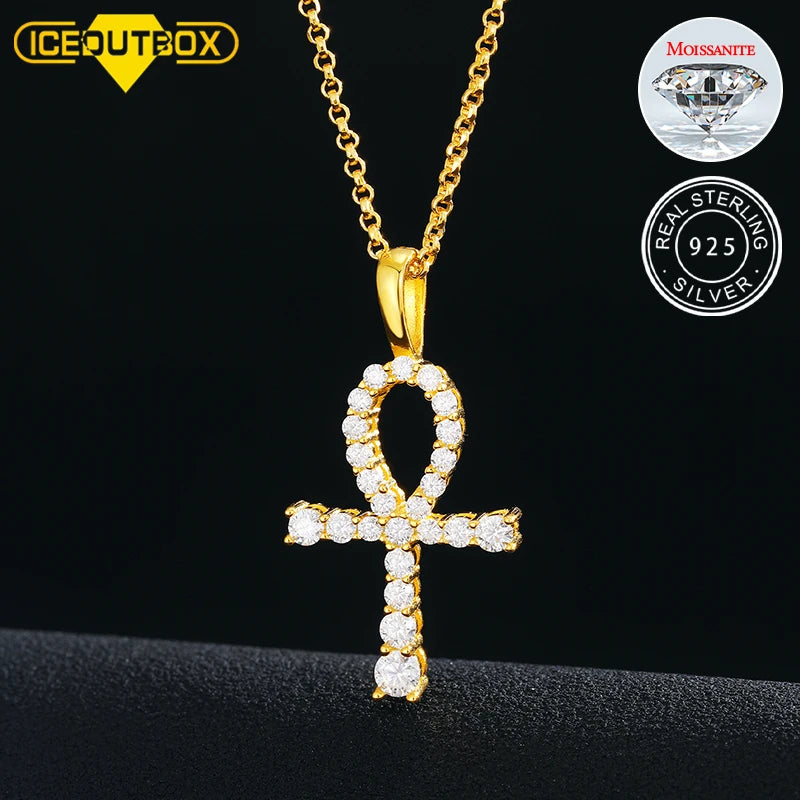 Moissanite Sterling Miami Hip Hop Men Women Rhinestone Diamond Shinning Pendant Ankh Cross Pendant