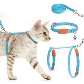 Pet Dog Cat Leash Collar and Harness Set Durable Adjustable Pineapple Pattern H-Shape Cat Harness Leash and Collar Set
