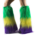 Wholesale Purple Green Gold Fluffy Leg Warmers Furry Mardi Gras Leg Warmers for Women