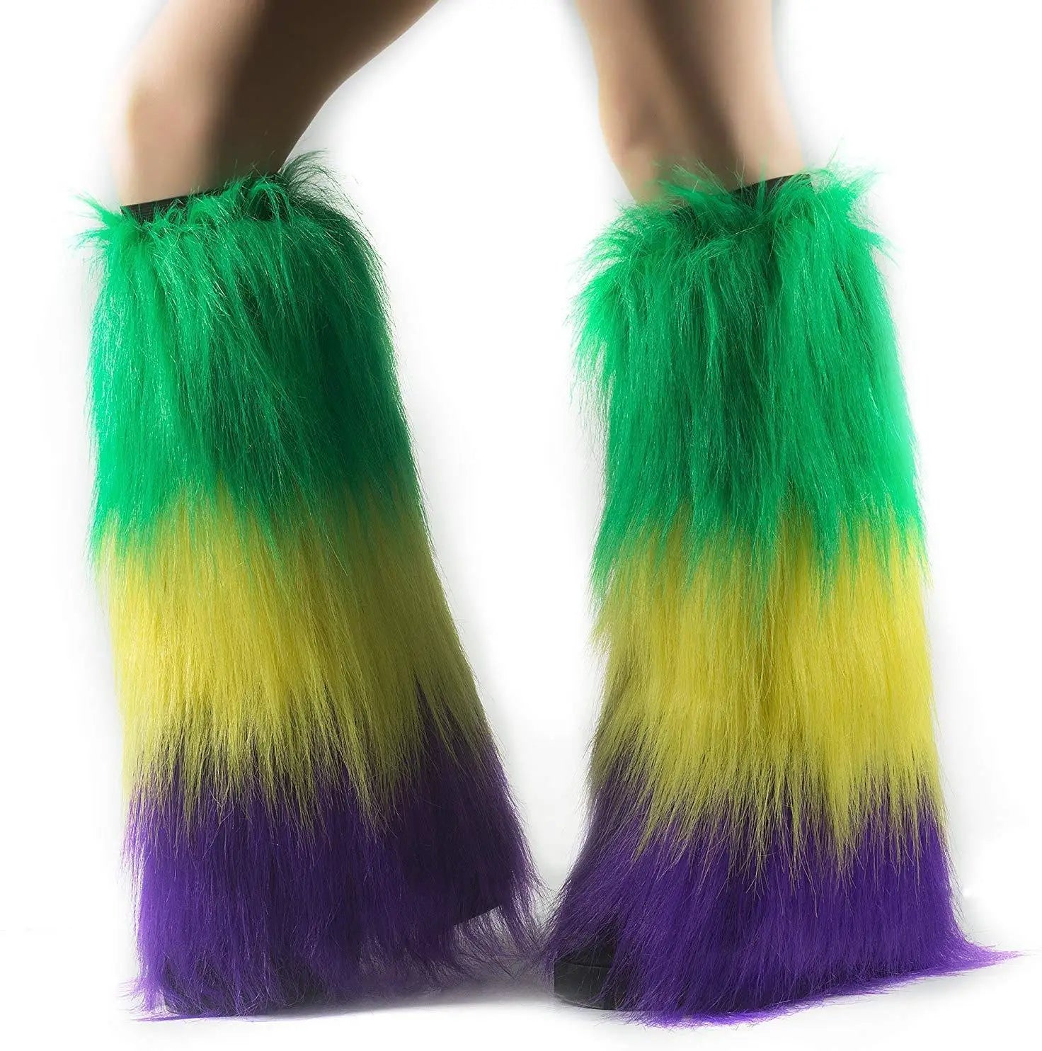 Wholesale Purple Green Gold Fluffy Leg Warmers Furry Mardi Gras Leg Warmers for Women