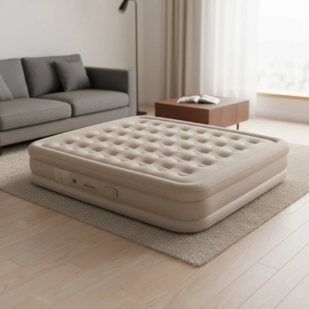 Easy Carry Folding Airbed Queen Size Inflatable Double Hight Automatic Camping Air Mattress With Built-in Pump