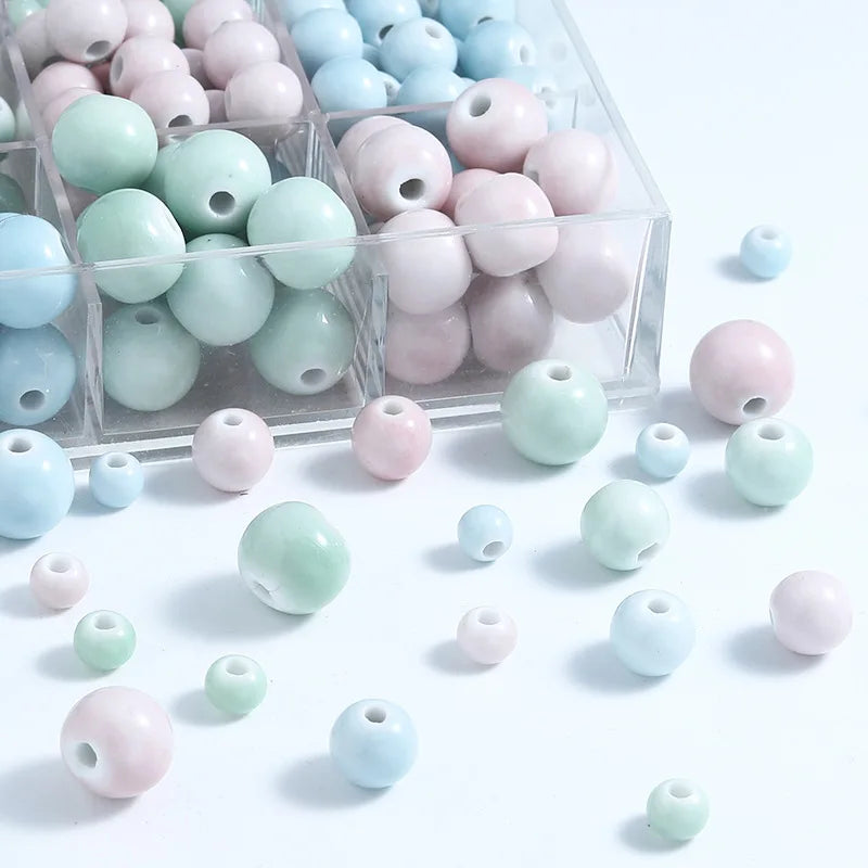 Hot Sale 10mm Colorful Ceramic Clay Beads Big Hole Handmade Round Loose Bead Charm for DIY Bracelet Jewelry Making Accessories