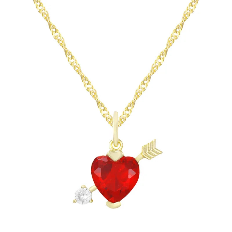 QIUHAN OEM Red Heart Stainless Steel Jewelry 18K Gold Plated Necklace Cupid Pearl Choker Necklace 2022 XO Necklace