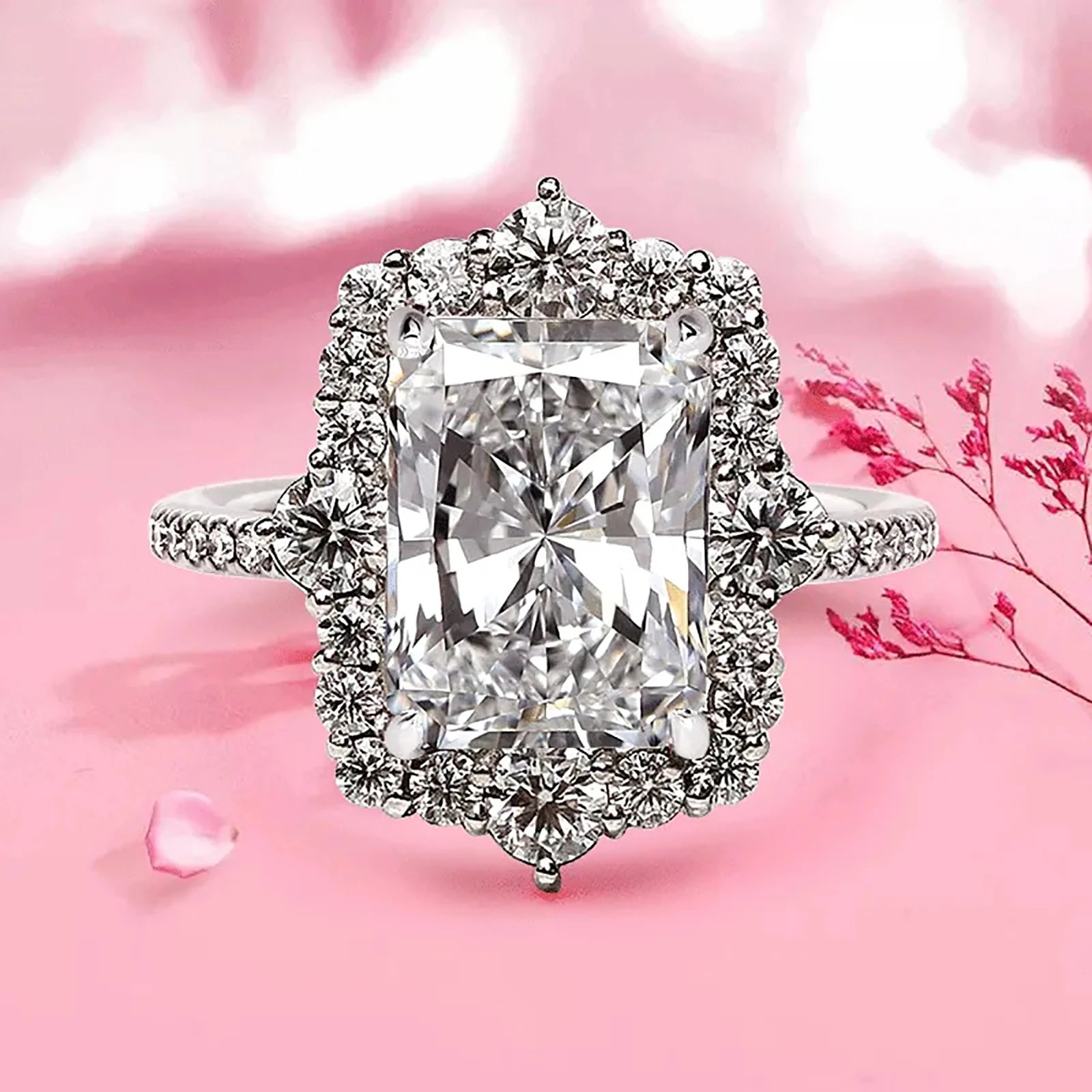 CAOSHI Gorgeous Brilliant Big Princess Cut Cubic Zirconia Rings for Wedding Engagement Silver Plated CZ Rings for Women Jewelry