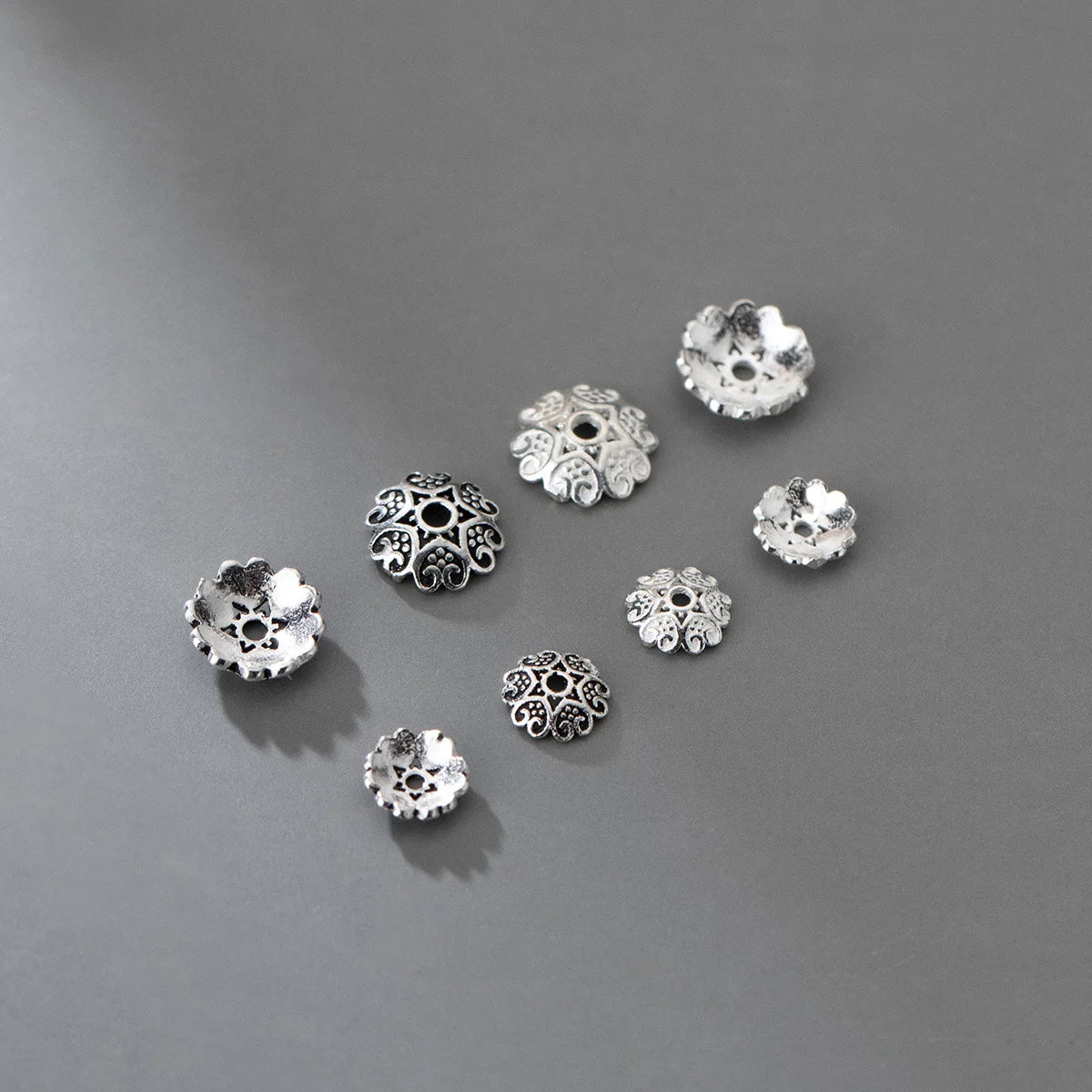 6mm 8mm Tiny Antique Sterling Silver Flower Bead Caps End Cap Spacer Beads for Jewelry Making