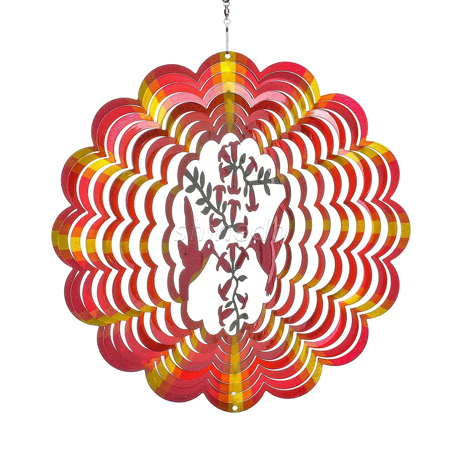 Metal Wind Spinner 12 Inch Hanging Hummingbird 3D Stainless Steel Dynamic Art Wind Catcher Laser Cut Wind Sculpture