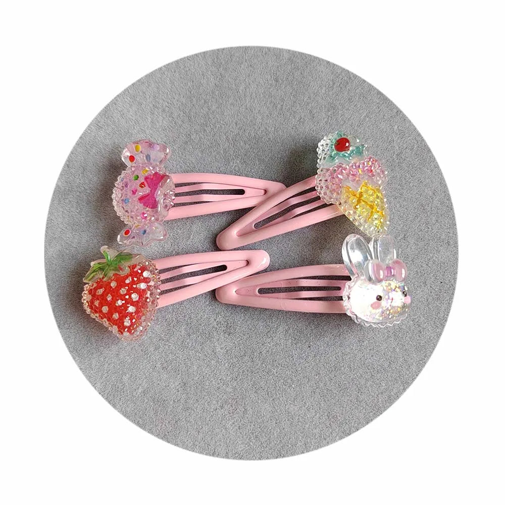 Custom Snap Hair Clips Glitter Resin Candy Starwbery Ice Cream Hair Clip for Girls Hair Accessories Factory Supplier