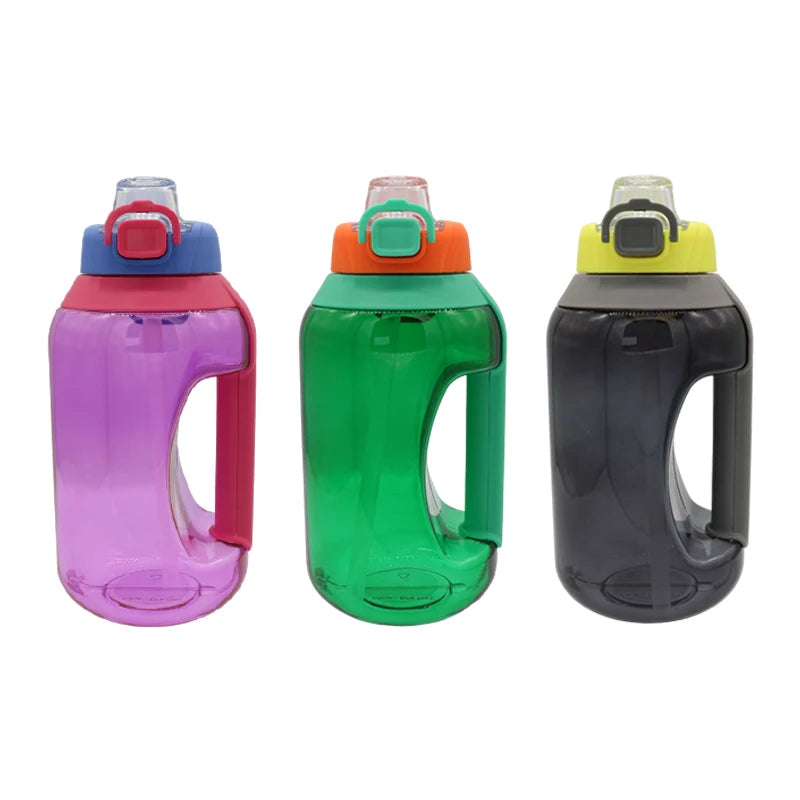 Big 1500ml Capacity Eco-Friendly Tritan Kawaii Cute Black Plastic Sports Water Bottle Lid Straw Type Hand Grip Girls Travel