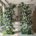 Artificial Greenery White Rose Floral Arches Arrangement Decor Moon Shape Horn Flowers Arch for Wedding Backdrop Flower Stand