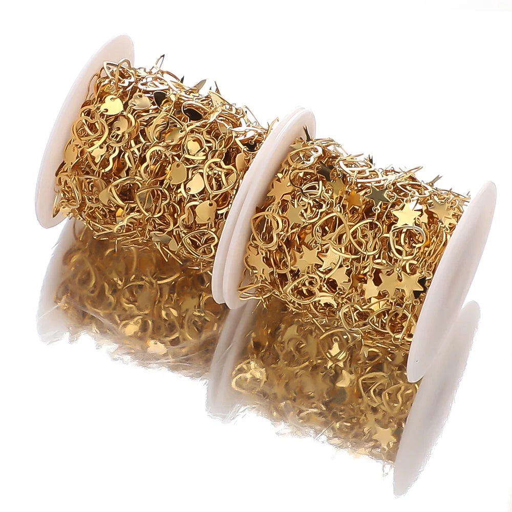 PVD Plated Stainless Steel 6.5*10MM Heart Star Handmade Chains for DIY Necklace Bracelet Jewelry Making Accessories