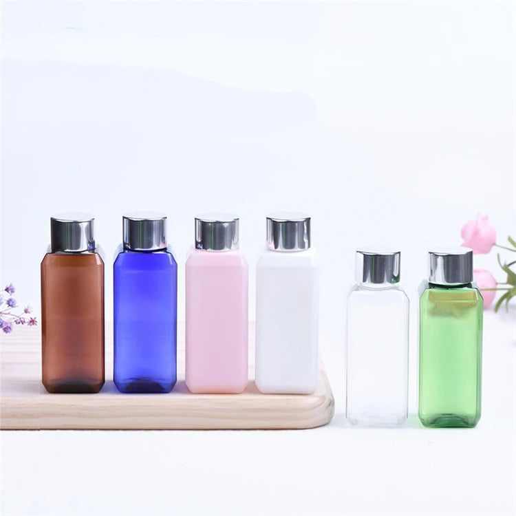 IBELONG 50ml Blue Amber Clear Pink White Black Green Square PET Plastic Packaging Bottle with Silver Cap