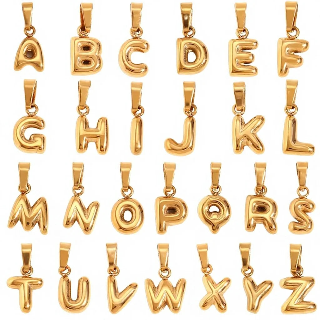 Wholesale Mini 18K Gold Plated Stainless Steel Bubble Balloon Alphabet Letter Initial Letter Charm Fashion Jewelry Pendants