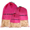 Wholesale Custom Logo Recyclable Draw String Travel Dust Hair Extension Bag Nonwoven Drawstring Wig Storage Bags with PVC Window