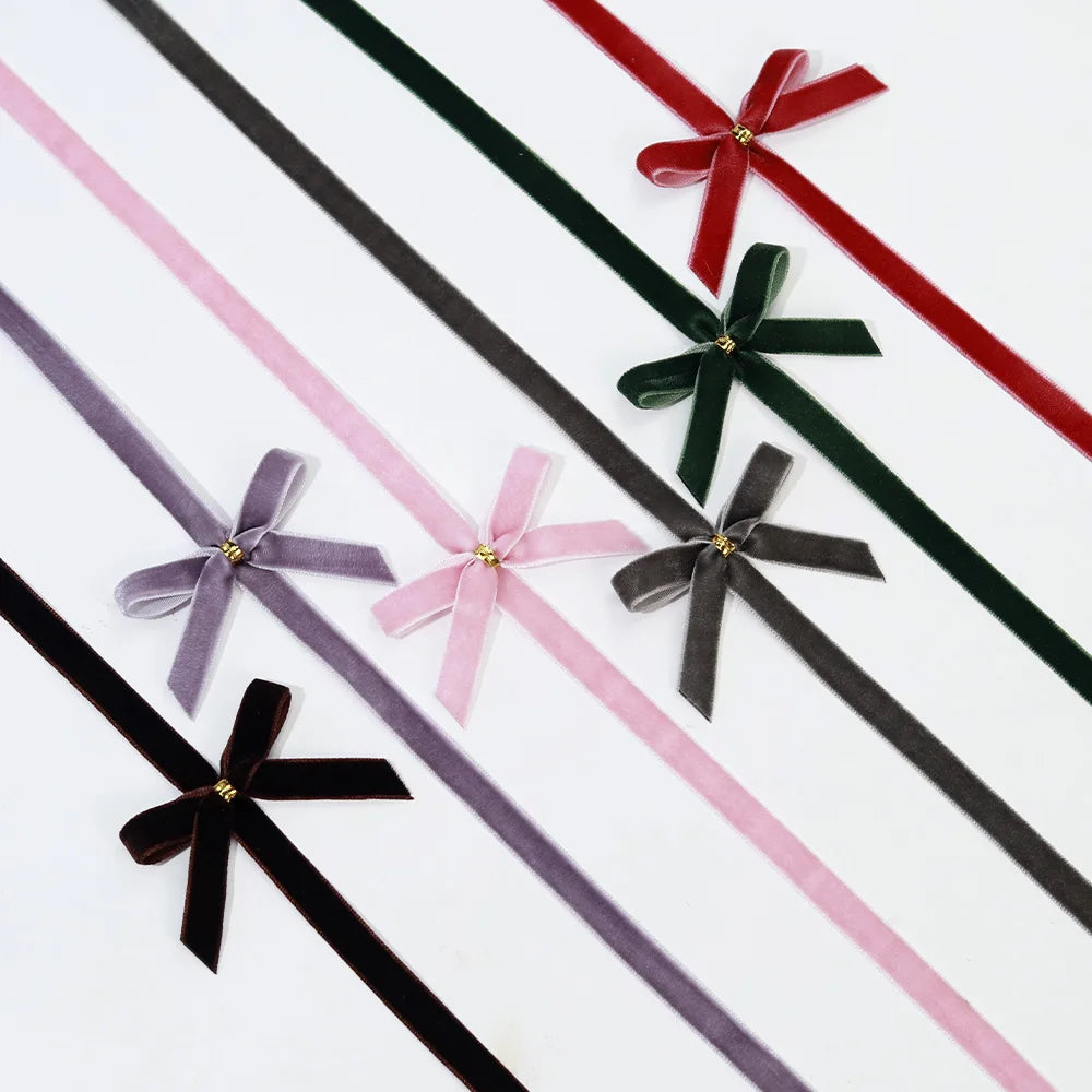 Mini Size Double-sided Adhesive Velvet Bows Wire Twist Tie Thick Ribbon Bow for DIY Gift Boxes Decoration