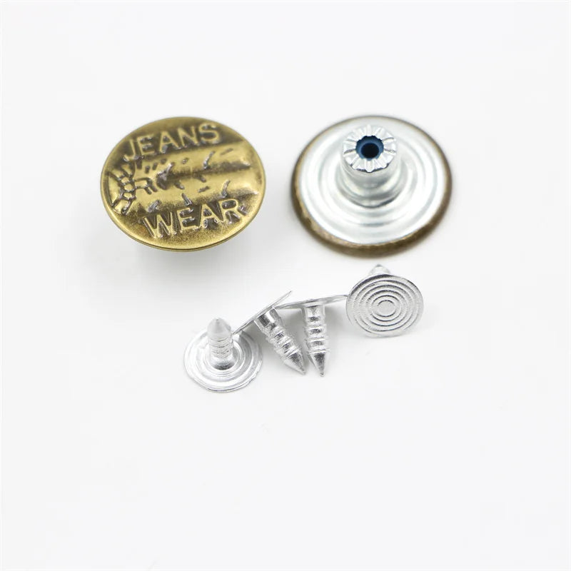 Customized Engraved Logo Iron Round Jeans Buttons with Plating Shank Nickel-Free and Rivets for Clothes Jiarui JEANS-009